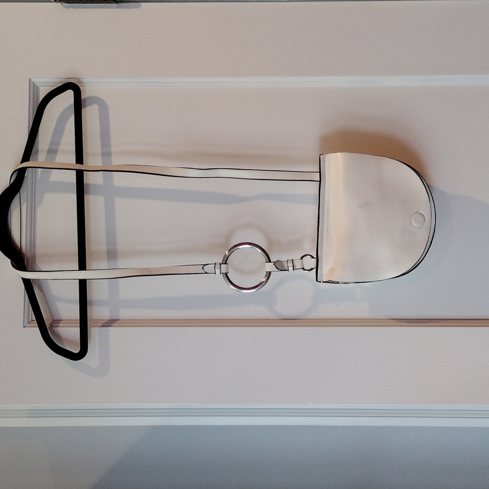 Zara white faux leather cross body purse. white with black and silver detail. VG - Picture 2 of 8